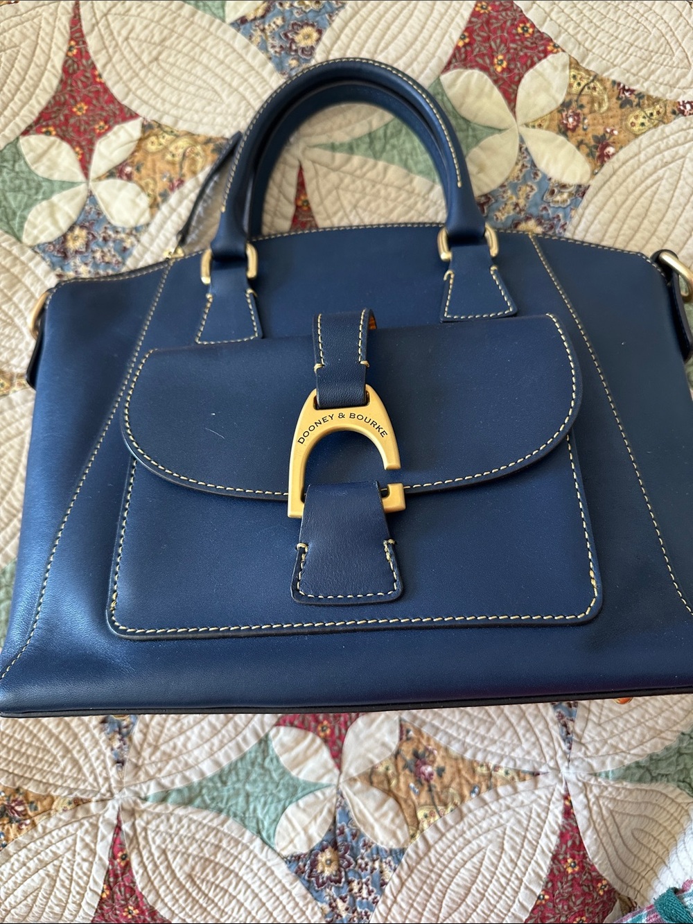 Dooney & Bourke Blue Leather Satchel with Gold Hardware